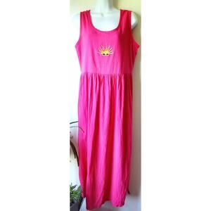 Vintage UC Womens 100% Cotton Hot Pink Sunshine GauzeTank Dress Size XL Beachy